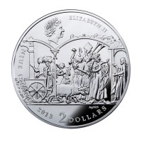 Серебряная монета номиналом 2 доллара - "Ковчег Завета" из серии "Тайны истории" - остров Ниуэ 2013 г.